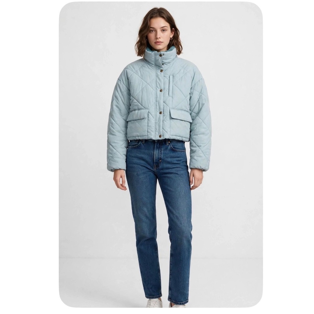 Universal Thread Light Blue Quilted Sherpa Collar Puffer Jacket XL Water Resist